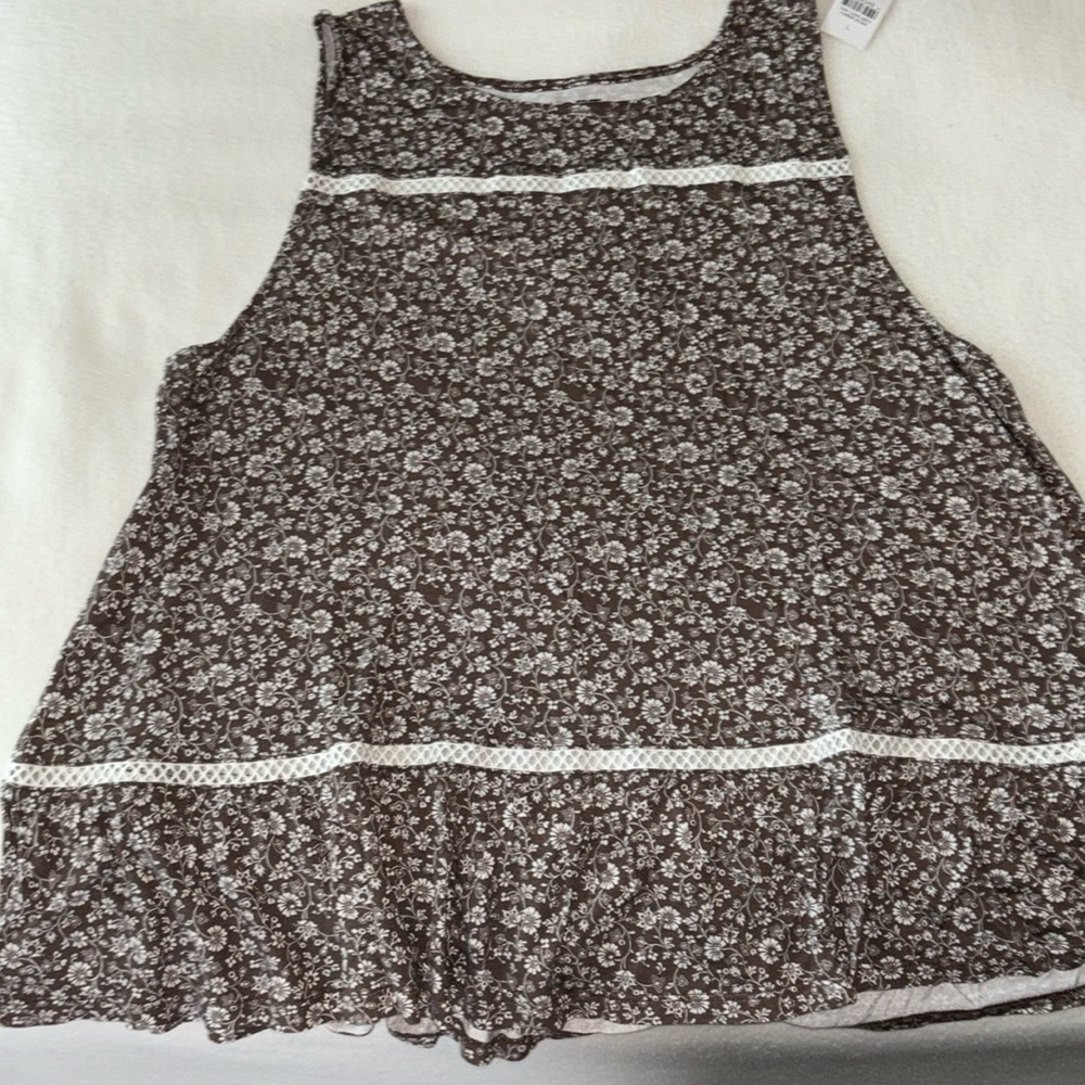 LOFT OUTLET, sleeveless, BROWN/WHITE FLOWERED TANK  SIZE LARGE